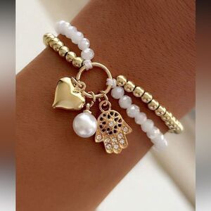 Gold and White Charm Bracelet A1236